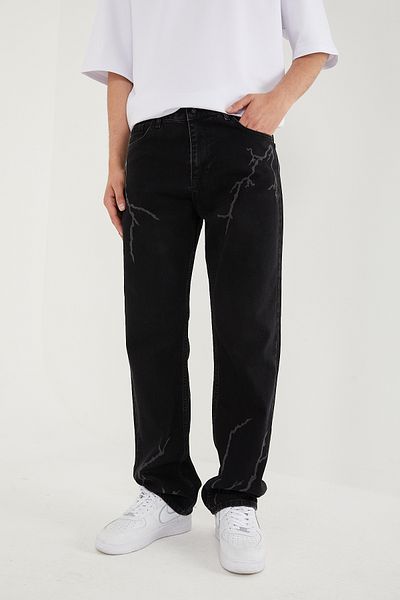 DİFRANSEL Men's Jeans - Lightning Printed, Pockets, Baggy Cut