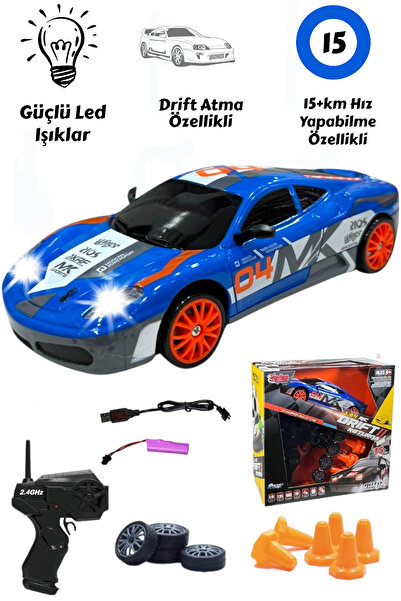 YILDIRIM OYUNCAK Işıklı Uzaktan Kumandalı Full Fonksiyon 2.4G Şarjlı 1:24 Drift Atan Araba RC Yarış Arabası 15+km Hız