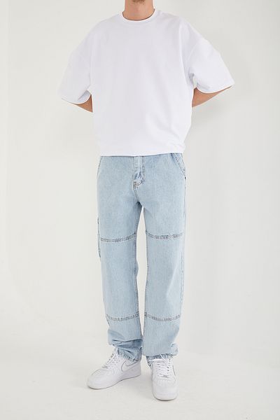 DİFRANSEL Light Blue Baggy Jeans - Men's Pocket Detailed Trousers