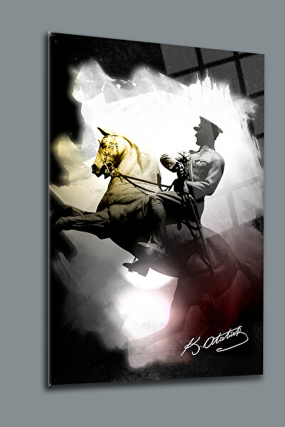 glassartdesign Pictură pe sticlă Ataturk 61-Pictură Ataturk-Pictură cu steagu...