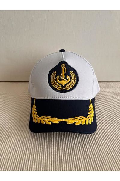 HatClub Exclusive Sailor Model Anchor Embroidered Adjustable Unisex White Captain Hat with Back
