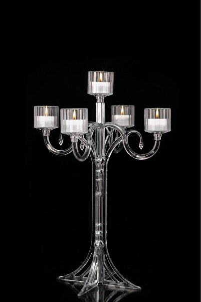 TR Turan Collection FANUS 5 Kollu Polikarbon Dekoratif Şamdan - Düğün, Organi...