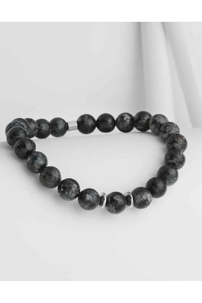AidaAstrid Glossy Dark Gray Sphere Cut Natural Stone Bracelet