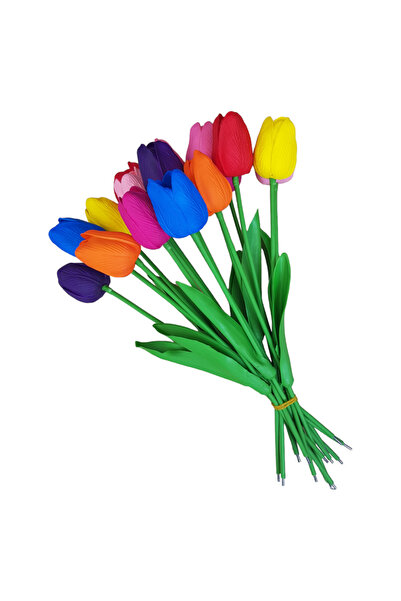 OZİHOUSE باقة زهور التوليب الرطبة الاصطناعية الملونة 10 قطع