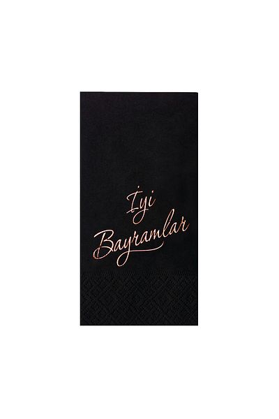 Story Rose Gold Black Paper Napkin - 33x33 cm, 16 pieces, 1/8 Fold, Happy Holidays Pattern
