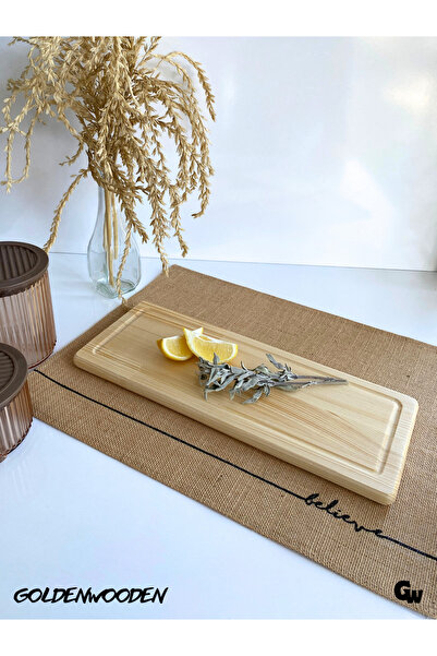 GOLDENWOODEN طبق تقديم خشبي طبيعي بتصميم مستطيل - صنوبر أبيض (45 سم × 18 سم)