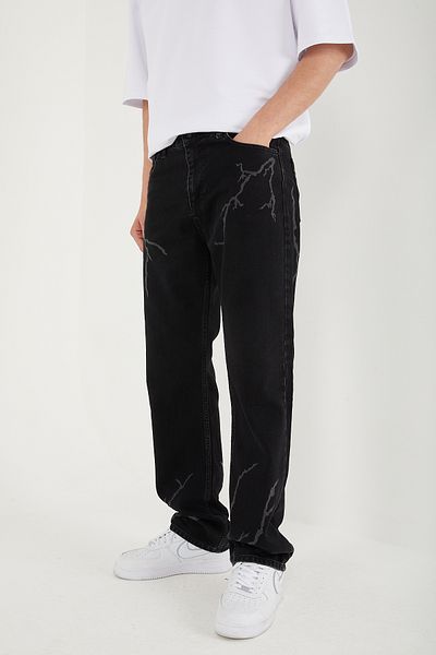 DİFRANSEL Men's Jeans - Lightning Printed, Pockets, Baggy Cut
