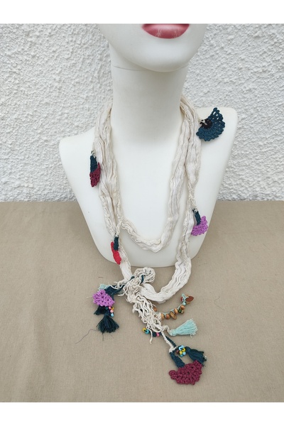 Hippybutik Kemik İğne Oyalı El İşi Tasarım etnik  Fular Saç Bandı