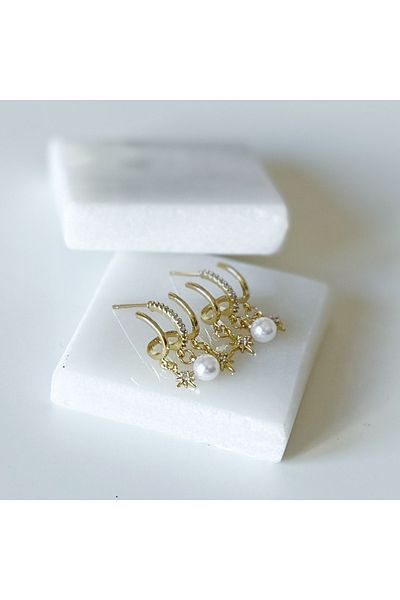 CHARMLUCKY Steel Star Dangle 3-Piece Appearance Earrings