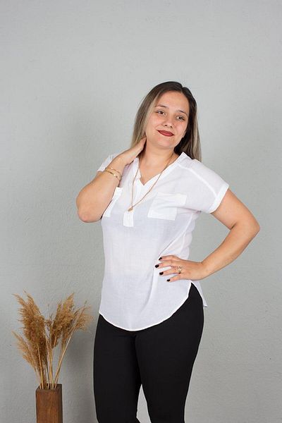 Truva XXL Plus Size Cotton Washed V-Neck Authentic Blouse Colorful B104
