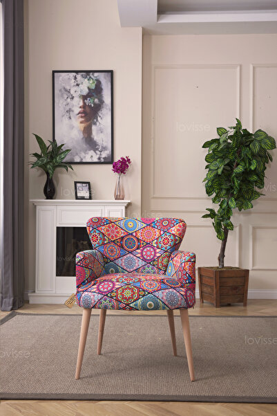 LOVİSSE HOME Patchwork Desen Berjer Tekli Koltuk. Ofis, Balkon, Cafe, Bekleme, Güzellik Merkezi, Çay Seti