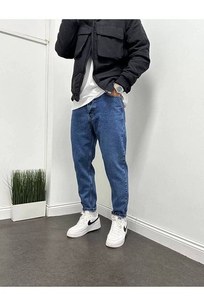 Gambocci Men's Navy Blue Boyfriend Casual Pattern Pants