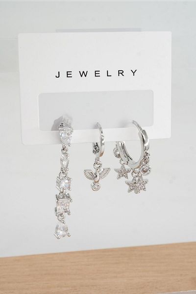 By Zeyna Aksesuar Women's Vip Series Anti allergenic 3-Piece Earrings YSX002