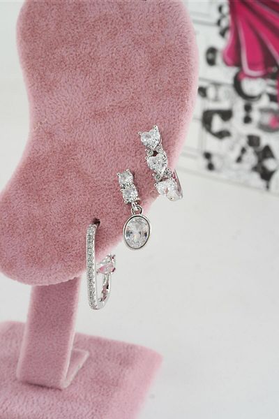 By Zeyna Aksesuar Women's Vip Series Anti allergenic 3-Piece Earrings YSX009