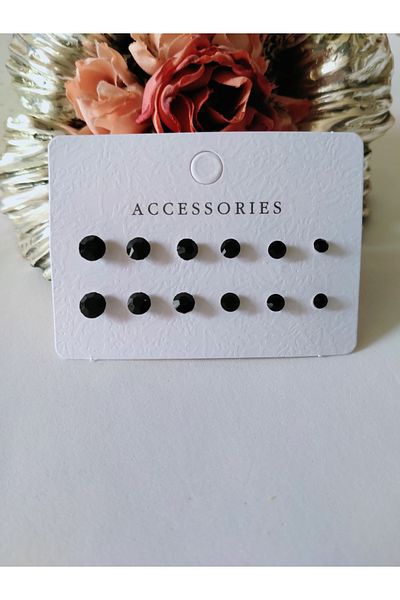 MİRAKSESUAR Set of 12 Black Earrings - Multiple Colors