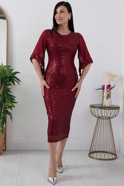PULLIMM Rochie de seara cu paiete cu decolteu rotund cu detaliu din tul - AP-086