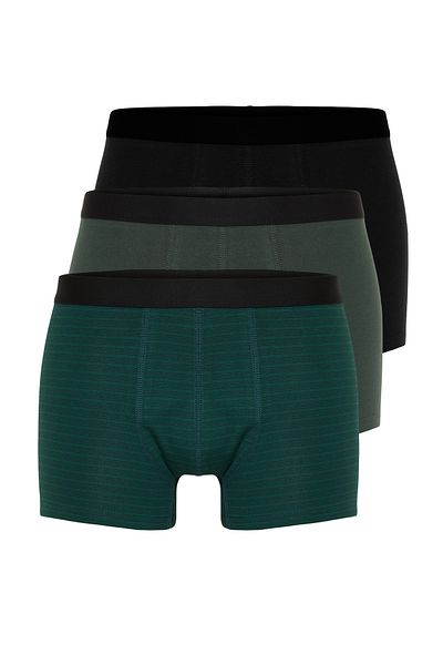 Trendyol Collection Grün-schwarz gestreifte Baumwoll-Boxershorts, 3er-Set - TMNSS24BX00020