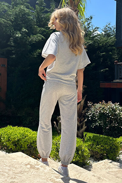 Trend Alaçatı Stili Bedrucktes T-Shirt und Jogginganzug mit hoher Taille in Carmelange-Optik für Damen ALC-X12203