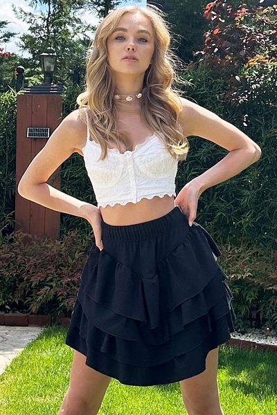 Trend Alaçatı Stili Dámská černá minisukně s elastickým pasem s volánem ALC-X12220