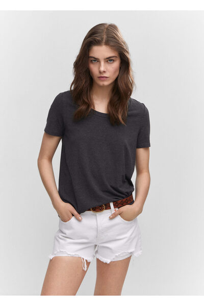 MANGO Σκούρο γκρι γυναικείο μπλουζάκι57010256