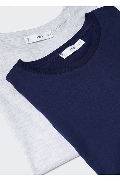 MANGO Light Gray & Navy Blue Women's Pajama Top47054044