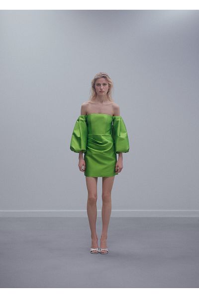 MANGO Woman Παστέλ πράσινο γυναικείο φόρεμα57001099