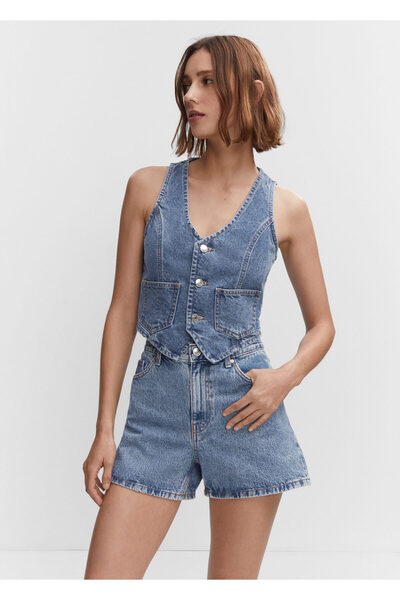 MANGO Pantaloni scurți de damă de culoare denim mediu57040289