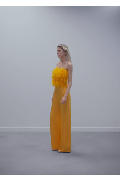 MANGO Woman Orange Women's Trousers57073276