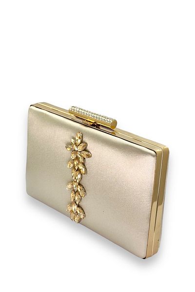MidStore Geantă de seară - satin nud din piele cu stras de cristal și clutch de absolvire a miresei
