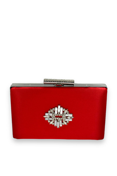 Generic Brand Red Color Satin Crystal Stone Evening Dress Bag Evening Bag Hen...