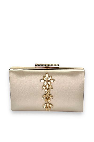 MidStore Geantă de seară - satin nud din piele cu stras de cristal și clutch de absolvire a miresei