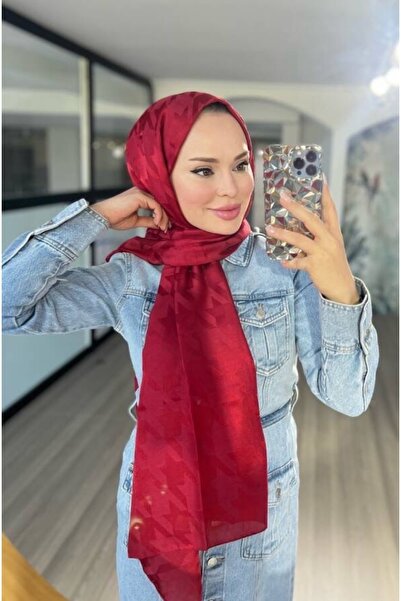 VALORSCARF Deep Şarabi Houndstooth Pattern Silky Jacquard Shawl