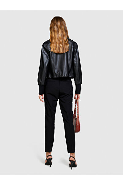 Sisley Γυναικείο μαύρο παντελόνι με κανονική εφαρμογή, κανονική μέση, ελαστικό, με μείγμα βισκόζης