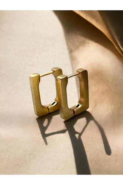 MUTENA Gold Colored 316L Steel Hoop Earrings - Square Design