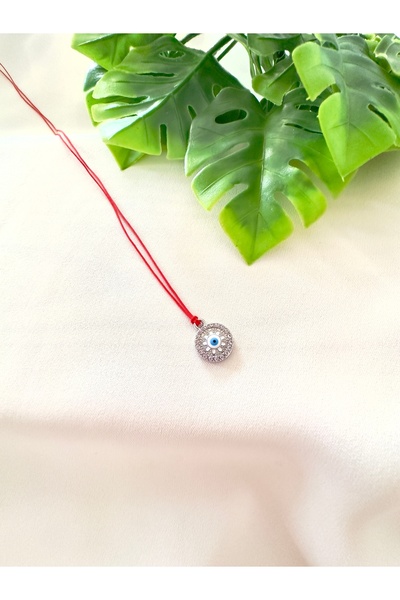 Atelier Çağla Kırmızı Zirkon Taşlı Nazar Boncuklu Ayarlanabilir İp Kolye