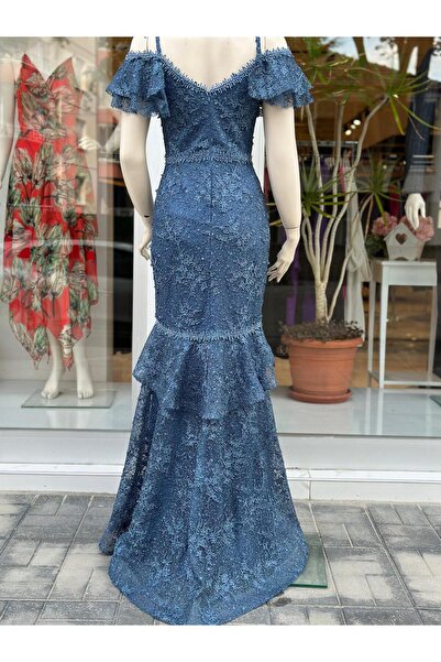 Saygın 322 Мереживна квіткова вишивка, спідниця з воланами, довга сукня