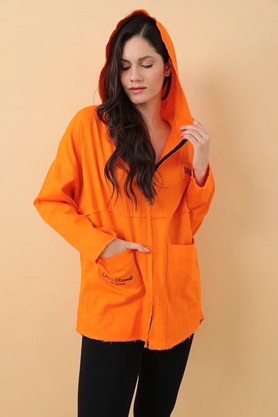 Asist Women's Loose Jacket with Pockets and Hooded Numbers Print - 0391