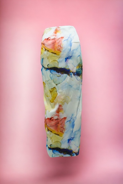 pistore New Season Satin Women's Beach Dress - White, Navy Blue Granite Patterned Long Pareo