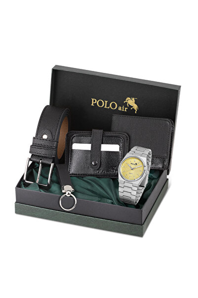 Polo Air Erkek Kol Saati Cüzdan Kemer Kartlık Anahtarlık Kombin Siyah Set PL-...