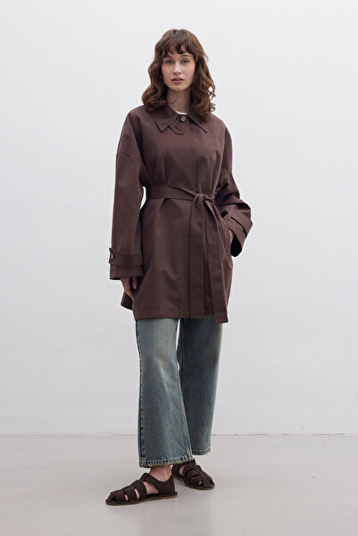 Manuka Stockholm - Oversize Brown Trench Coat with Shawl Detail