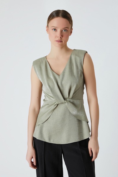 FEVER Pile detaylı parlak dokulu bluz