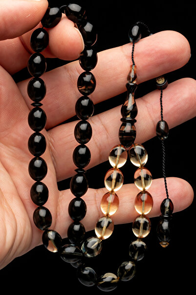 OTTOTESBİH Transparent Black Tassel Prayer Beads - Master Workmanship, Fire Amber
