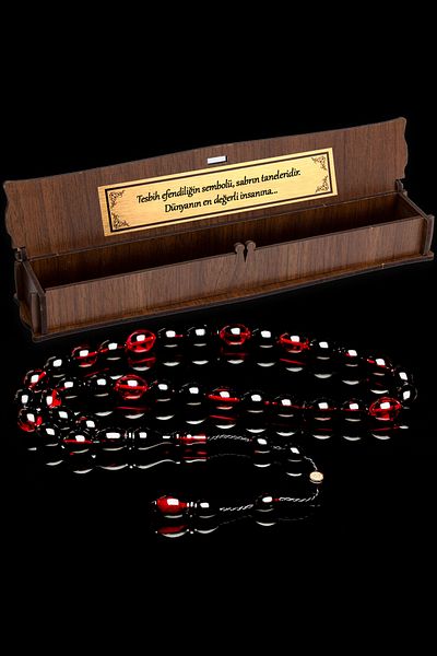 OTTOTESBİH Red Black Tassel Master Workmanship - Fire Amber Prayer Beads
