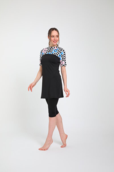 Chelly Μαγιό με κοντό μανίκι με μισό κλειστό και μισό φερμουάρ