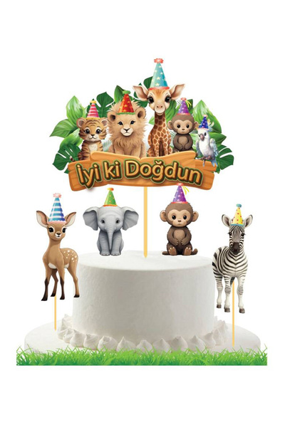 Trend Hediye Sepeti 5'li Safari Temalı Kürdan , Pasta Üstü Kürdan , Pasta Süs...