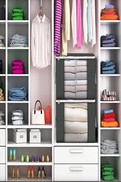 MasterCar Gri 2 Adet Üst Kalite Pencereli Kıyafet Eşya Saklama Hurcu Baza Altı Depolama Hurcu Dolap Düzenleyic