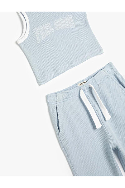 Koton Trainingsanzug-Set für Mädchen – Strukturierte Baumwollhose und Sling-T-Shirt, 2er-Set