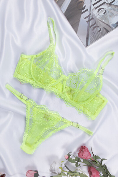 NUİTAMORE Nuitamore Neon Yellow Embroidered Brode Bra Set.