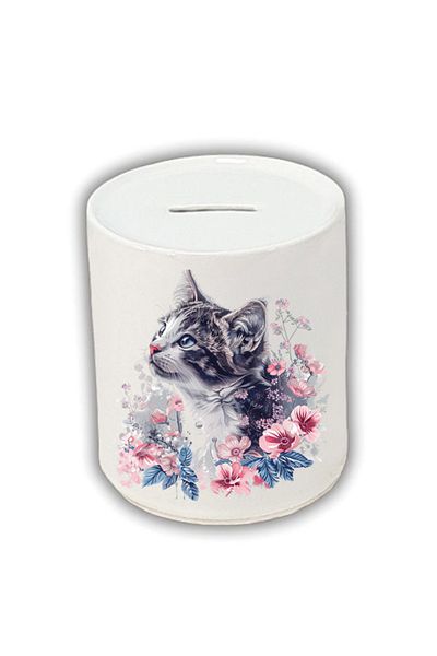 lili hediyelik Floral Cat Printed - Κεραμικό κουμπαρά για συνταγμένα νομίσματα