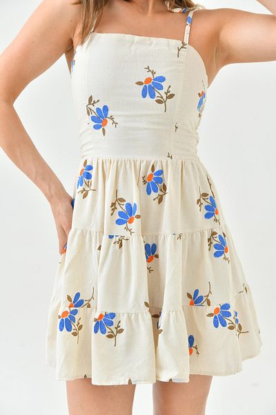 bayansepeti Rochie mini cu scobitoare cu bretele care se pot conecta cu imprimeu floral 166
